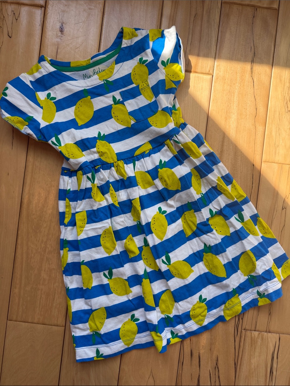 Mini Boden Blue, White & Yellow Lemon-Print Casual Dress - Sz. 6-7